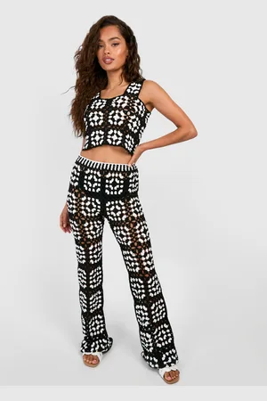 Boohoo Womens Premium Patchwork Crochet Crop Top & Trouser Co-ord - - Size Large