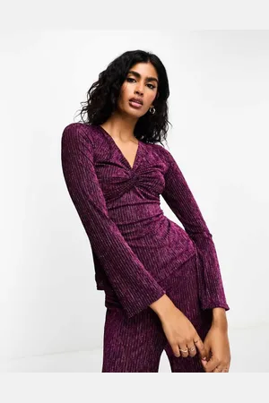 Closet Womens metallic plisse blouse co-ord with ruch detail in raspberry- - Size 8 UK