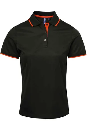 Premier Womens/Ladies Coolchecker Contrast Pique Polo Shirt ( /Orange) - Size 2XL