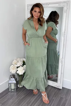 Ax Paris Womens Short Sleeved V-Neck Midi Smock Dress - Size 8 UK