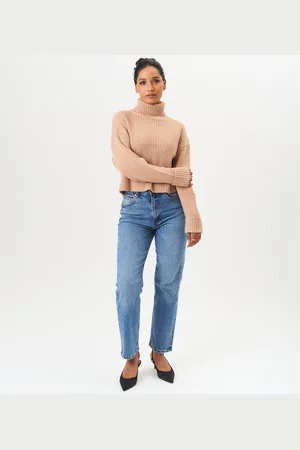 Gini London Womens High Neck Chunky Knit Crop Jumper - - Size Medium/Large