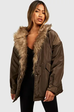 Boohoo Womens Faux Fur Trim Parka - - Size 12 UK