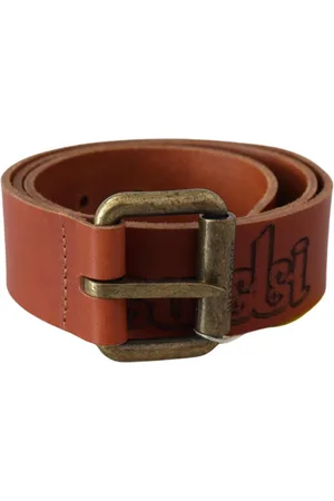 Roberto Cavalli WoMens Leather Logo Bronze Rustic Metal Buckle Belt Wool - Size 85 cm