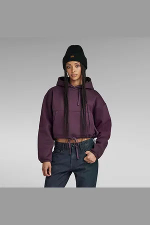 G-Star Womens G-Star RAW Sleeve Graphic Cropped Loose Hoodie - Cotton - Size Large