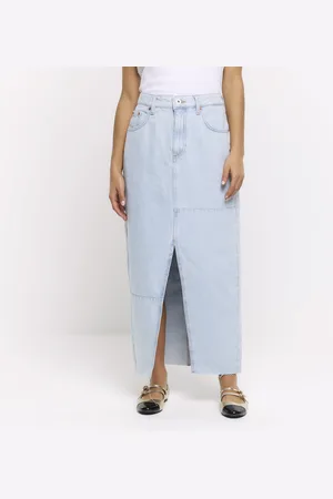 River Island Womens Maxi Skirt Petite Seamed Denim Cotton - Size 4 UK