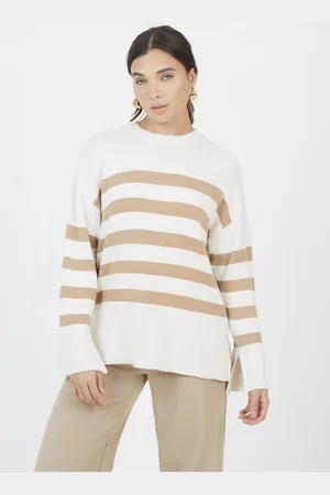 Brave Soul Womens Striped Loose Fit Jumper With Wide Sleeves - Size Small