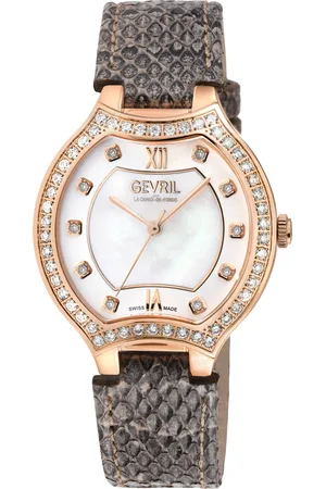 Gevril WoMens Lugano Swiss Diamond White MOP Dial Genuine Italian Handmade Leather Watch - - One Size