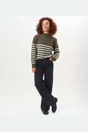 Gini London Womens High Neck Stripe Oversized Jumper - - Size L/XL