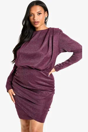 Boohoo Womens Plus Shoulder Pad Ruched Glitter Dress - - Size 18 UK