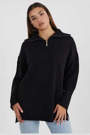 Brave Soul Womens Oversized Zip Collar Knitted Jumper - Size X-Small