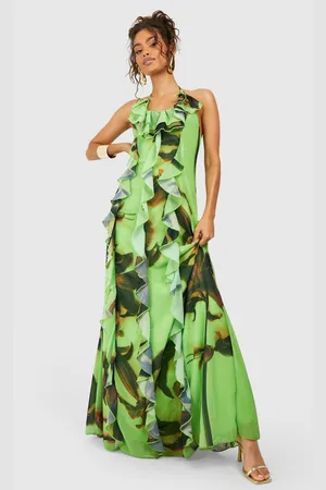 Boohoo Womens Printed Chiffon Ruffle Maxi Dress - - Size 8 UK