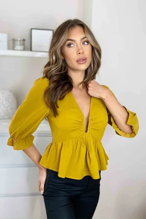 Urban Bliss Womens Chartreuse U Bar Empire Peplum Top - - Size 8 UK