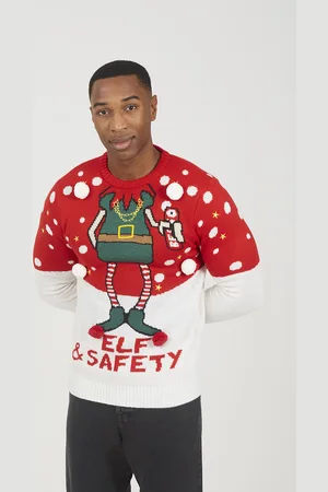 Brave Soul Mens Elf Slogan Novelty Christmas Jumper - Size Medium