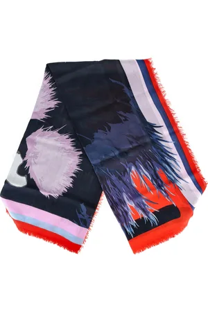 Fendi Pre-owned Womens Fringe Monster Printed Foulard Scarf in Multicolor Silk and Wool - - One Size
