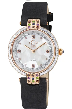 GV2 by Gevril Matera WoMens Swiss Quartz White Mother of Pearl Dial Suede Watch Diamond - One Size