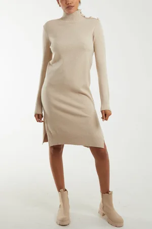 Blue Vanilla Womens Roll Neck Ribbed Jumper Dresss - - Size Medium