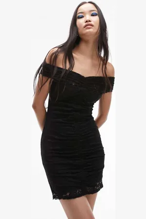 Topshop Womens ruched lace jersey mini bandeau dress in - Size Small