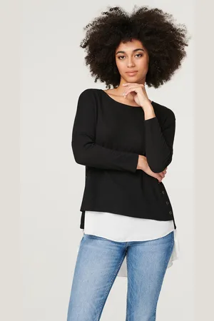 Izabel London Womens Layered Hem Button Detail Top - Size 8 UK