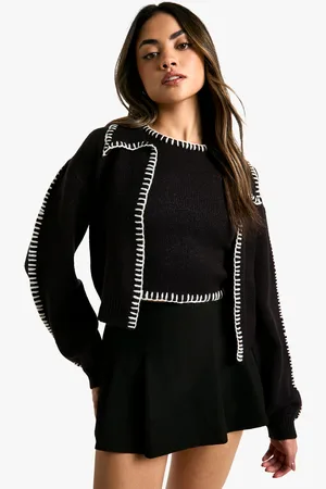 Boohoo Womens Contrast Trim Knitted Crop Top And Cardigan Co-ord - - Size Small