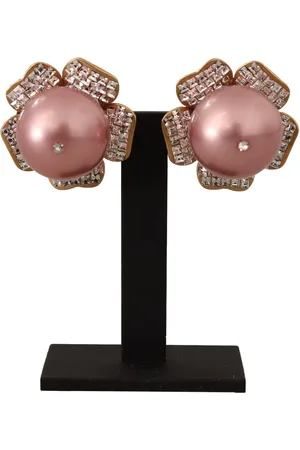 Dolce & Gabbana WoMens Tone Maxi Faux Pearl Floral Clip-on Jewelry Earrings Brass - One Size