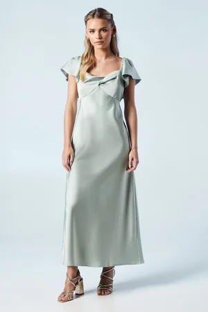 Oasis Womens Petite Twist Front Angel Sleeve Midi Bridesmaids Dress - - Size 18 UK