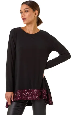 Roman Womens Sequin Hem Tunic Stretch Top - - Size 10 UK