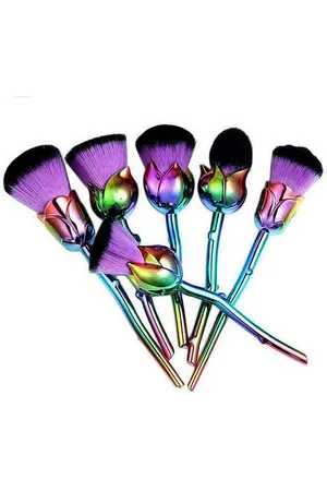 Aquarius Womens 6pc Beauty and the Beast-Inspired Rose Makeup Brushes with Glossy Handles - One Size