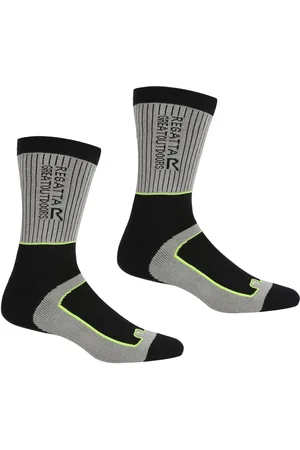 Regatta Mens Samaris 2 Season Socks (Pack of 2) (Dark Steel/Electric Lime) - - Size UK 9-12