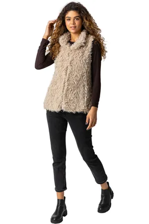 Roman Womens Faux Fur Fluffy Gilet - - Size 10 UK