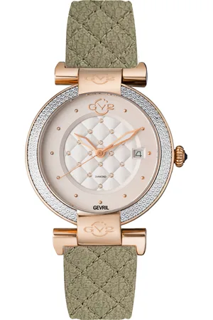 Gevril GV2 Berletta Womens Swiss Quartz White Dial Olive Vegan Quilted Watch - - One Size