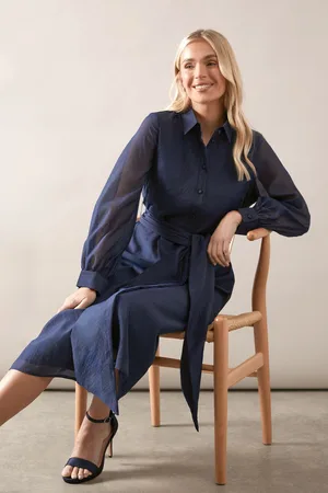 wallis Womens Petite Satin Detail Organza Midi Shirt Dress - - Size 16 UK