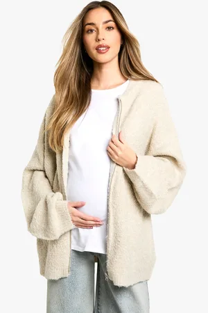 Boohoo Womens Maternity Borg Knitted Oversized Bomber Jacket - - Size 10 UK