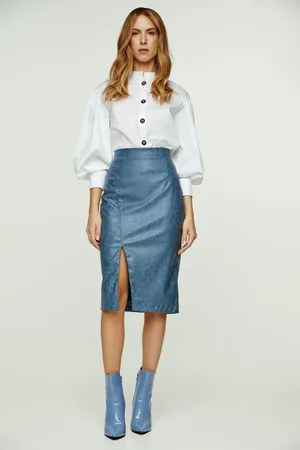 Conquista Womens Indigo Faux Leather Pencil Skirt - - Size Small