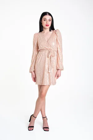 Gini London Womens Sequin V Neck Belted Mini Dress - Size 10 UK