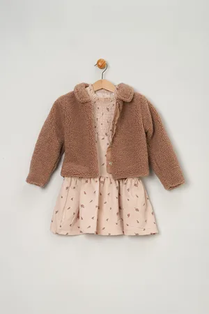 MISS Baby Girl Girls Fur Jacket, Dress And Tights Outfit Set - - Size 12-18M