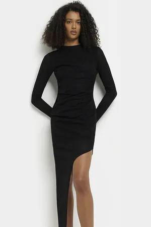 River Island Womens Bodycon Midi Dress Ruched Nylon - Size 14 UK