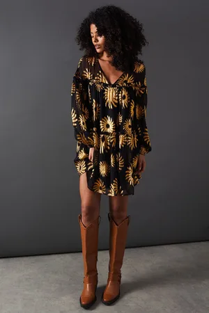 warehouse Womens Sun Metallic Jacquard Frill Detail Mini Smock Dress - viscose - Size 10 UK