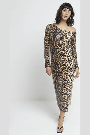 River Island Womens Midi Dress Leopard Sequin - Size 12 UK