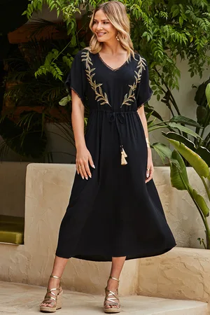 Sosandar Womens & Gold Embroidered Detail Maxi Dress - Size 10 UK