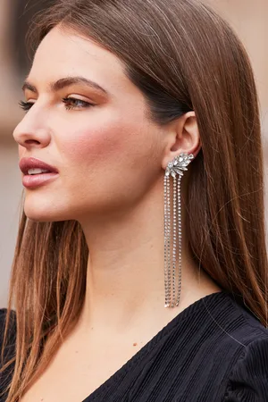 Sosandar Womens Rhinestone Detail Diamante Drop Earrings - One Size