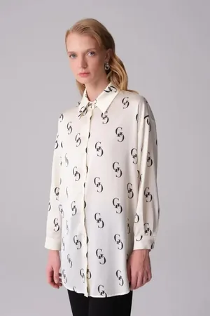 Gusto Womens Monogram Print Satin shirt - - Size Medium