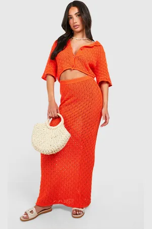 Boohoo Womens Petite Knitted Pointelle Maxi Skirt - - Size Large