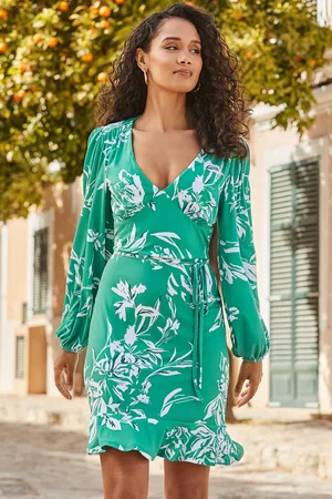 Sosandar Womens Jade Floral Print Figure Flattering Dress - Size 18 UK