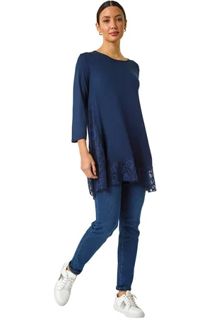 Roman Womens Lace Floral Print Hem Tunic Top - - Size 10 UK