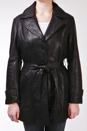 Infinity Womens 3/4 Length Tie Belt Trench Coat-Oldbury - Lamb Leather - Size 20 UK