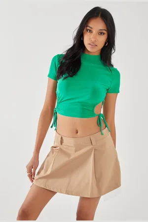 Pink Vanilla Womens Cut Out Tide Side High Neck Crop Top - - Size Large