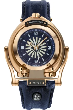 GV2 by Gevril Triton Mens IPRG Case/ Dial/White Index, Handmade Italian Leather Watch - One Size