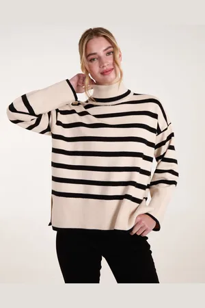 Blue Vanilla Womens Wide Stripe Roll Neck Jumper - - Size Medium