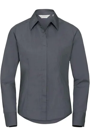 Russell Athletic Collection Womens/Ladies Poplin Fitted Long-Sleeved Formal Shirt (Convoy Grey) - - Size 10 UK