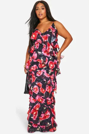 Boohoo Womens Plus Floral Printed Ruffle Strap Maxi Dress - - Size 26 UK